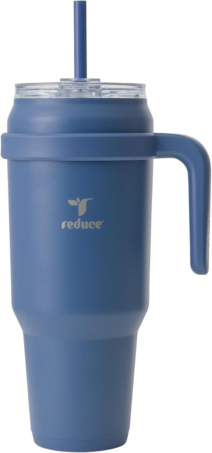 Reduce 50 oz Stainless Steel Tumbler with Handle-Dual-Wall Vacuum Insulated Travel Mug, Sweat-Proof Lid & Reusable Straw - Keeps Drinks Cold for 24 Hrs, Fits Cupholders, Dishwasher Safe-Elemental Blue