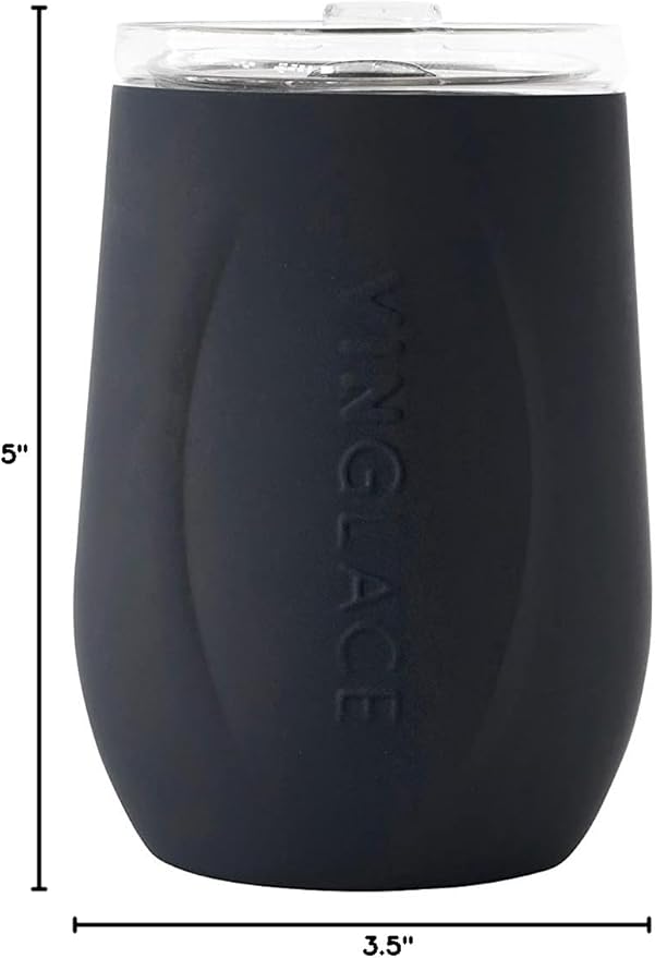 Vinglacé Stainless Steel Stemless Wine Glass- Insulated Wine Tumbler with Glass Insert and Sip Lid, 10 oz, Black