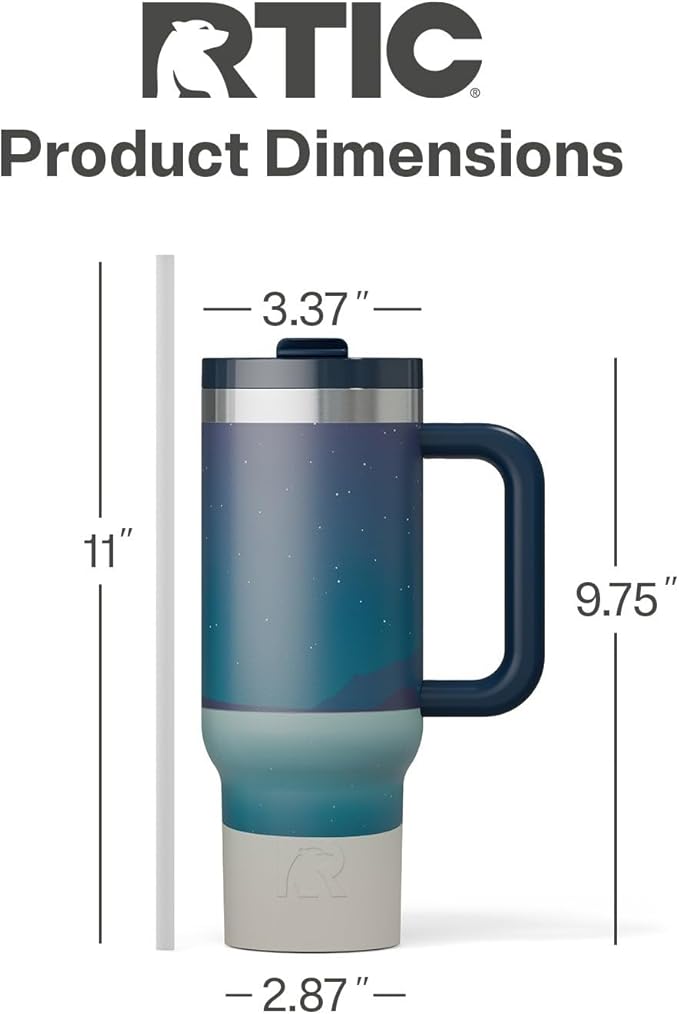 RTIC 30 oz Road Trip Tumbler Double-Walled Ceramic Lined InsulatedStainless Steel Portable Travel Coffee Mug Cup with Lid, Handle and Straw, Starry Night