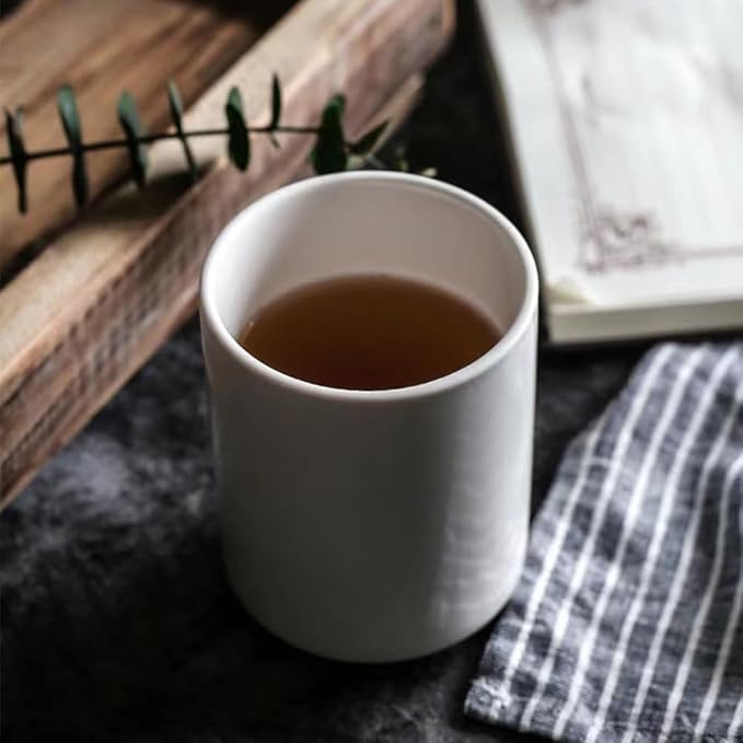 Pure Color Ceramic handleless Straight Cup Mug Water Cup Hotel Hotel Cup Toothbrush Cup mouthwash Cup Teacup Hospitality. (White)