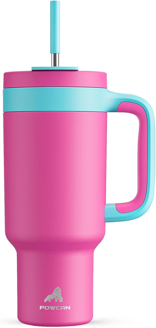 40 oz Tumbler with Handle, 2-in-1 Straw and Sip Lid, Leakproof, Dishwasher Safe, Insulated Stainless Steel Travel Coffee Mug, Keeps Cold for 34 Hours, Fits in Car Cup Holder (Barbie)