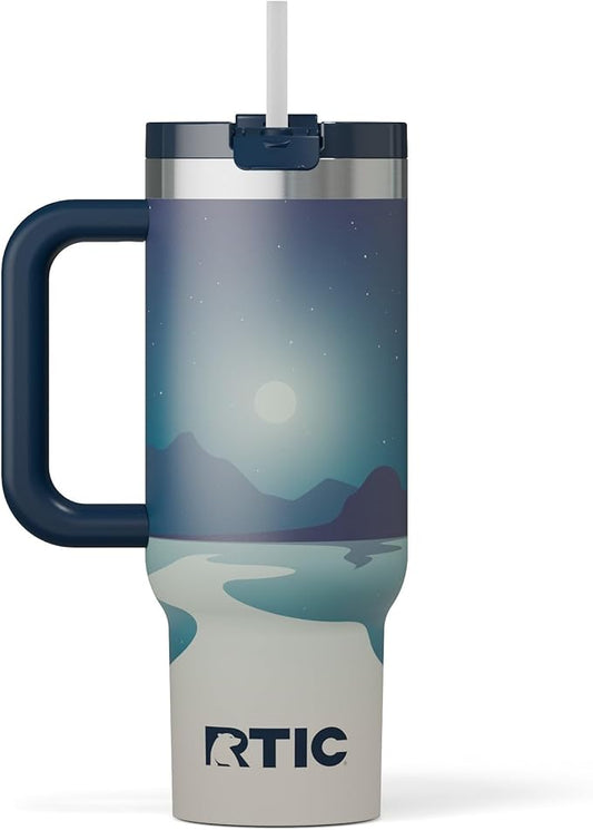 RTIC 30 oz Road Trip Tumbler Double-Walled Ceramic Lined InsulatedStainless Steel Portable Travel Coffee Mug Cup with Lid, Handle and Straw, Starry Night