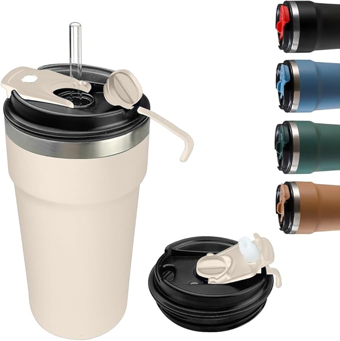Travel coffee mugs leak-proof, reusable coffee cups with lids, stainless steel vacuum thermos coffe tumblers,thermal insulation cups for men and women hot & cold drinks (4th-White, 16OZ)