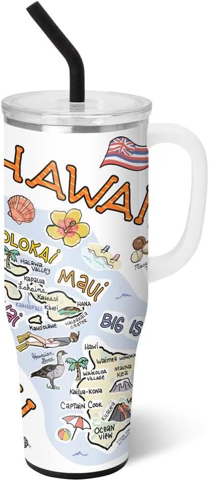 Swig Life 40oz Mega Mug, 40oz Tumbler with Handle and Straw, Extra Large Insulated Tumblers, Cup Holder Friendly Travel Mug (Hawaii)