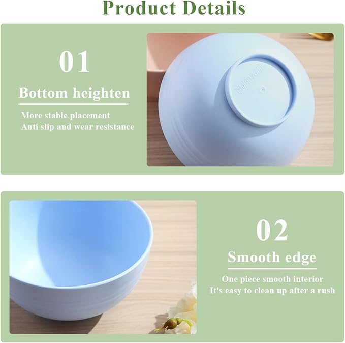 Berglander 26 oz Plastic Bowls Set of 8 Colors, Reusable and Sturdy Unbreakable Bowl for Soup,RSet of 8 Colorsamen, Popcorn,Salad, Drop Resistant Dinnerware BPA Free, Microwave Safe Dishwasher Safe