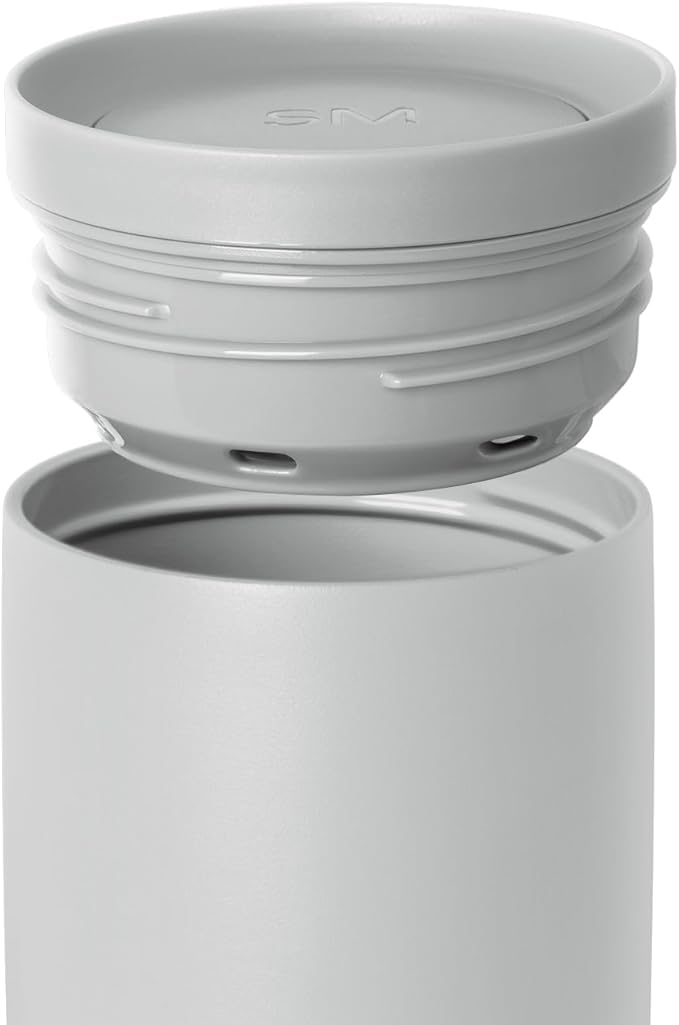 Simple Modern Travel Coffee Mug Tumbler with 360° Lid | Ceramic-Lined Insulated Stainless Steel Cold Brew Iced Coffee Cup Thermos | Gifts for Women Men Her Him | Voyager Signature | 12oz | Ice Gray