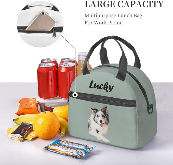 Personalized Pet Lunch Bag, Custom Pet Lunch bag, Customizable Insulated Neoprene Lunch Tote Handbag with Adjustable Shoulder Strap - Cute Funny Reusable Lunch Box Container for Dog Lovers, Cat Lovers