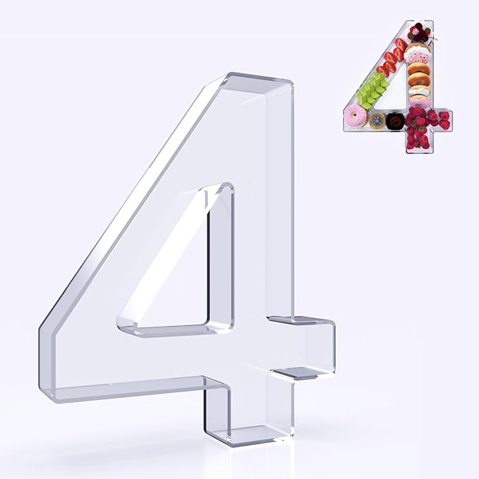 11" Acrylic Number Charcuterie Board Box, Reusable Fillable Number Cake Candy Dish Display Serving Tray for Birthday Anniversary Party Decoration (4)