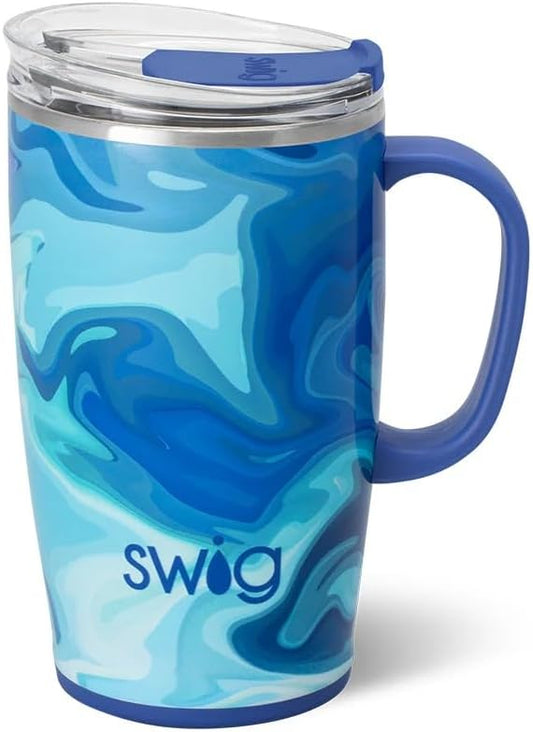 Swig Life 18oz Travel Mug, Insulated Tumbler with Handle and Lid, Travel Coffee Mug, Cup Holder Friendly, Stainless Steel 18 oz Tumbler, Reusable Insulated with Lid (Blue Lagoon)
