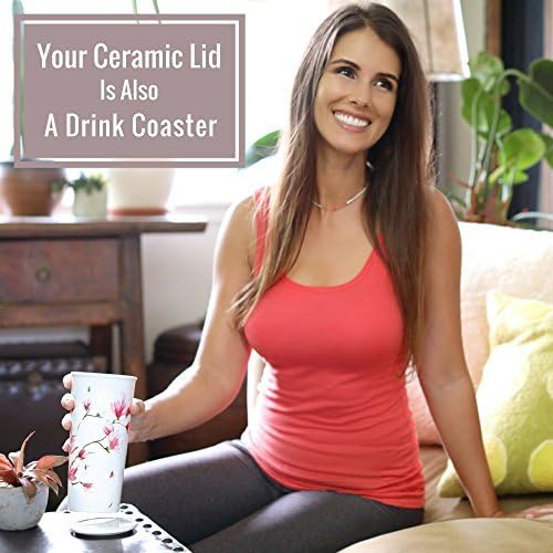 Willow & Everett 16oz Double-Walled Ceramic Tea Cup with Infuser and Lid. Tall Coffee Mugs - Magnolia Finish