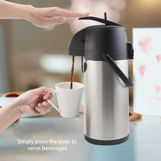 Airpot Coffee Dispenser Thermal with Pump,2.5L/85 Oz Insulated Stainless Steel Large Airpot Coffee Carafe Lever Action for Hot/Cold Water,Thermal Carafes for Hot Cocoa for Parties