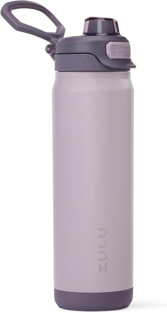 ZULU Powerfill Pro 24oz Stainless Steel Water Bottle with Quick Fill Lid, Triple Walled Vacuum Insulated Metal, Leak Proof Locking Lid, Sip and Chug, Reusable BPA Free, Amethyst
