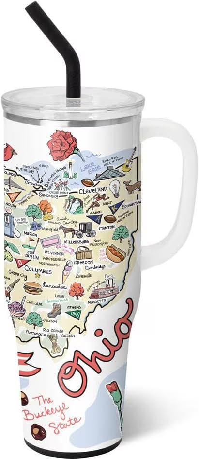Swig Life 40oz Mega Mug, 40oz Tumbler with Handle and Straw, Extra Large Insulated Tumblers, Cup Holder Friendly Travel Mug (Ohio)