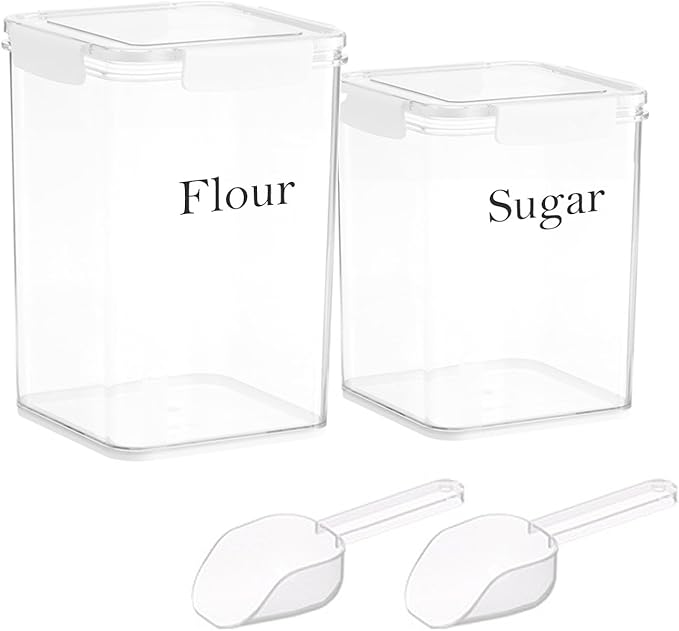 Set Of 2 Large Food Storage Jars 5L&4L - Airtight Containers with Lids,Flour Sugar Storage Containers Set with Spoon-Kitchen Canisters for Sugar,Flour,Coffee,Pantry Organization Saver Keeper