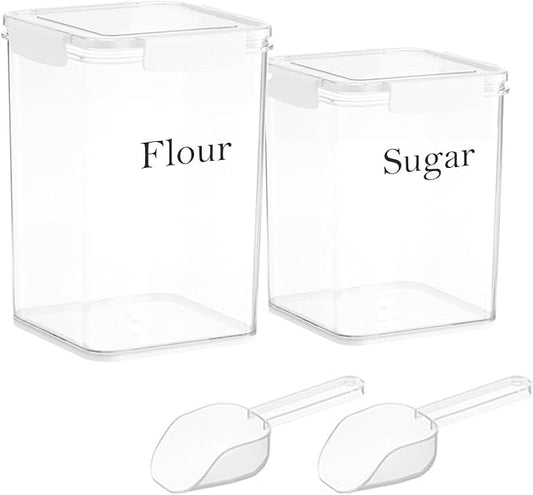 Set Of 2 Large Food Storage Jars 5L&4L - Airtight Containers with Lids,Flour Sugar Storage Containers Set with Spoon-Kitchen Canisters for Sugar,Flour,Coffee,Pantry Organization Saver Keeper