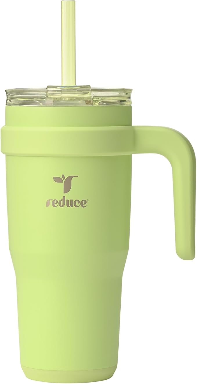 REDUCE 24 oz Stainless Steel Tumbler with Handle - Dual-Wall Vacuum Insulated Travel Mug, Sweat-Proof Lid & Reusable Straw - Keeps Drinks Cold for 24 Hrs, Fits Cupholders, Dishwasher Safe - Mojito