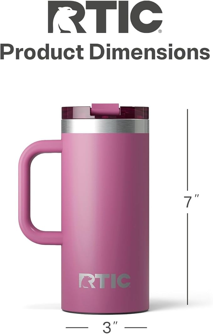 RTIC 16oz Road Trip Travel Mug with Lid and Handle, Ceramic Lined, Insulated, Stainless Steel, Metal, Double Wall Vacuum-Insulation, Portable Coffee, Tea Cup for Hot and Cold Drink, Orchid