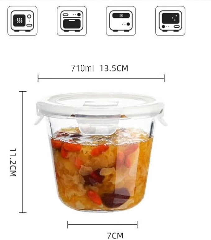 24 Oz Round Glass Soup Storage Container with lids, 3 Cup Glass Food Container with Airtight Lids, Leakproof Round Food Bowls for soup, leftovers, freezer/Oven/Dishwasher Safe - (2 Pack)