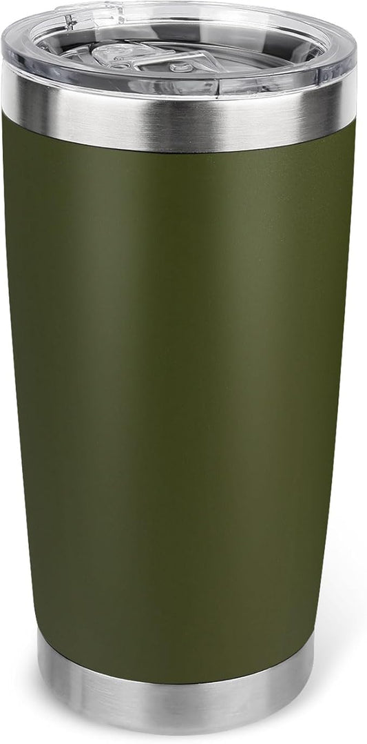 20oz Stainless Steel Tumbler with Lid, Travel Mug - Double Wall Vacuum Powder Coated Cup - Army Green, 1 Pack