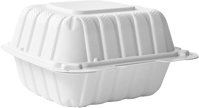 CIAO! 6"x6"x3" MFPP White Hinged Container With Lid 1 Compartment (Case of 300)