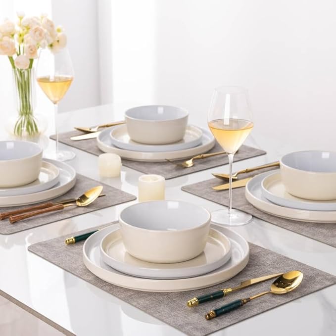 AmorArc Ceramic Dinnerware Sets for 6, 18 Piece Stoneware Plates and Bowls Set, Chip and Crack Resistant Plates Set, Dishwasher & Microwave Safe Dishes - Service for 6