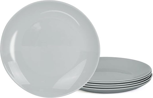 10.5 inch Dinner Plate Set of 6, Lightweight Round Opal Glass Grey Dinnerware Plates, Dishwasher and Microwave Safe