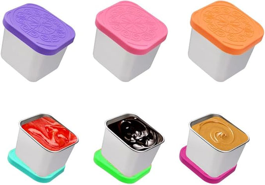 6 Pack 2oz Stainless Steel leak-proof Snack Box Portable Sealed Food Storage Box, a versatile food container for kids, fitness, picnic and travel