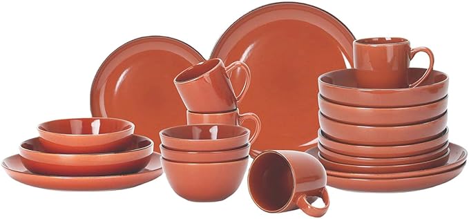 Eur-Nordic Shape Raising Rim 20pc Dinnerware Set, Shiny Glaze Orange with Speckle Effect