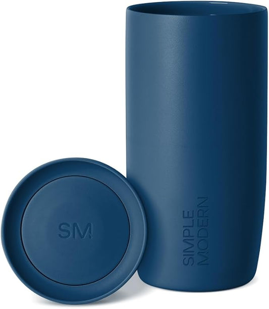 Simple Modern Travel Coffee Mug Tumbler with 360° Lid | Ceramic-Lined Insulated Stainless Steel Cold Brew Iced Coffee Cup Thermos | Gifts for Women Men Her Him | Voyager Signature | 16oz | Slumberland
