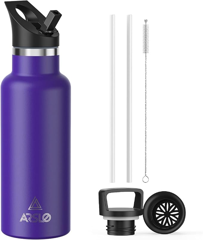 Stainless Steel Double Wall Water Bottles, Vacuum Insulated Bottle With Straw Lid, Insulated Water Bottle Keeps Water Cold for 24 Hours, Hot for 12 Hours, Hiking, Sports