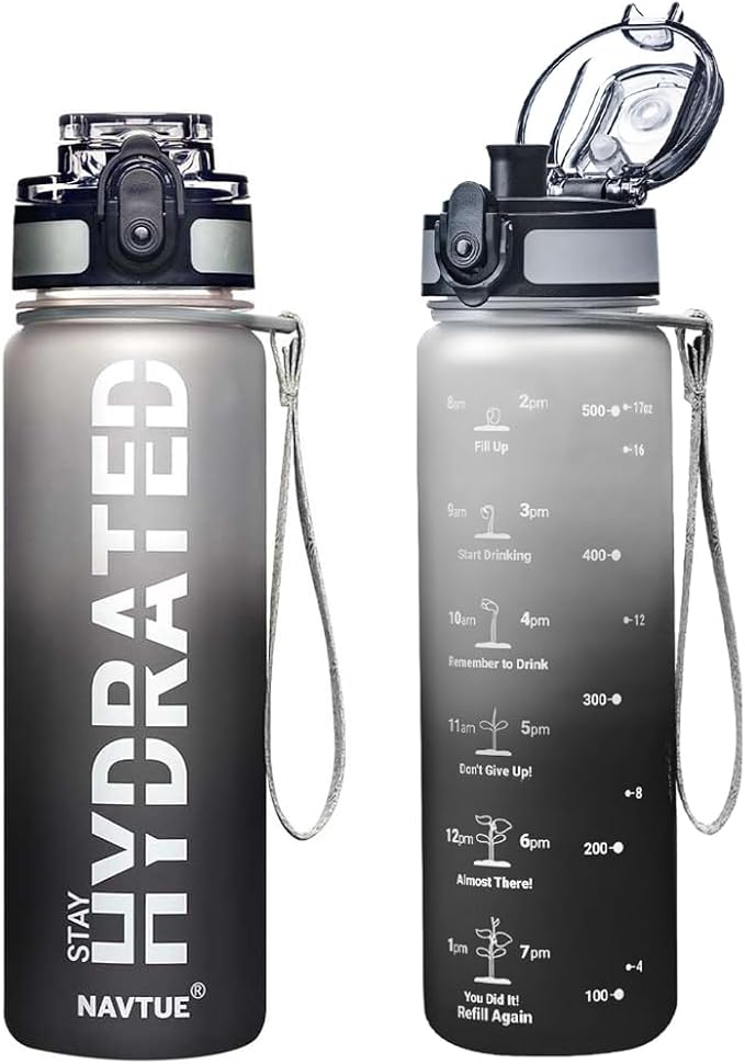 Water Bottle, 16oz Sports Water Bottles with Time Marker Wide Mouth, Motivational and Leakproof Drink Bottle, BPA Free Tritan with Carry Strap for Gym Fitness Outdoor(Direct Drink 1 Bottle)