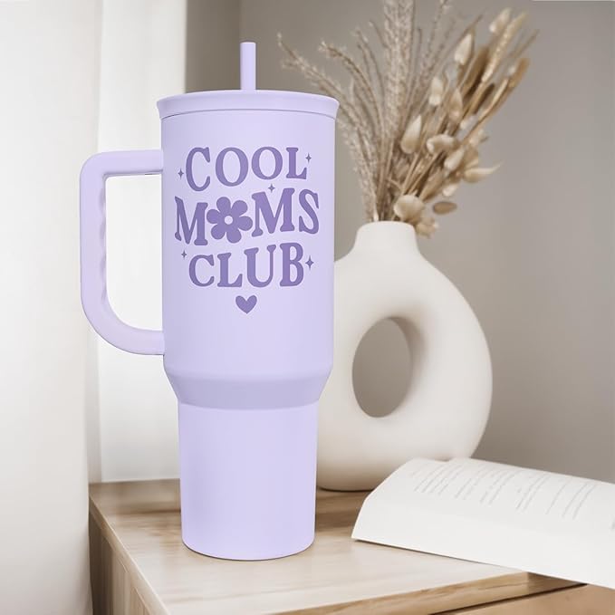 Gift for Mom - Cool Mom Club Stainless Steel Tumbler with Handle, Travel Coffee Mug for Moms - Gifts for Birthday Christmas Mothers Day, 40oz