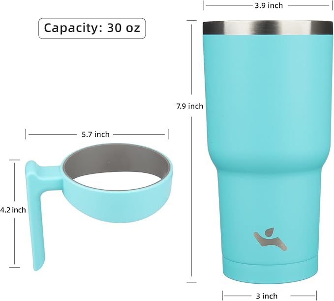 30 oz Tumbler with Handle and 2 Straw 2 Lid, Insulated Water Bottle Stainless Steel Vacuum Cup Reusable Travel Mug,Turquoise
