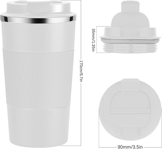 17oz Travel Coffee Cups Insulated Mug Thermal Tumbler to Go with Lid Leak Proof Reusable Stainless Steel Coffee Mug Spill Proof for Hot and Iced Cold Drinks (White, 510ml)