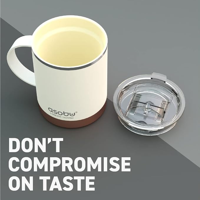 asobu Ultimate Ceramic Travel Mug, 12oz Insulated Stainless Steel Coffee Cup with Handle & Splash-Resistant Lid, Ceramic Lined for Pure Taste, BPA-Free, Double-Wall Vacuum for Hot Drinks