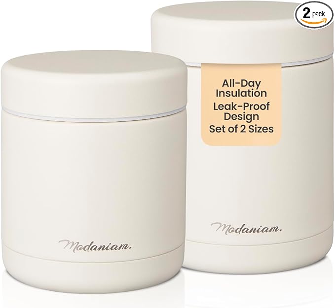 Stainless steel vaccum Insulated Food Jars set (16Oz,12 OZ) wide mouth, Lunch Containers,Thermal Insulated food container, Hot Food Lunch Box, Cold Food Lunch Container- Vanilla Dreams