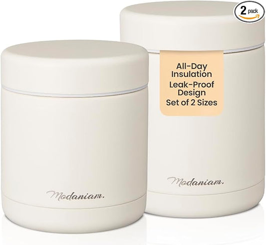 Stainless steel vaccum Insulated Food Jars set (16Oz,12 OZ) wide mouth, Lunch Containers,Thermal Insulated food container, Hot Food Lunch Box, Cold Food Lunch Container- Vanilla Dreams