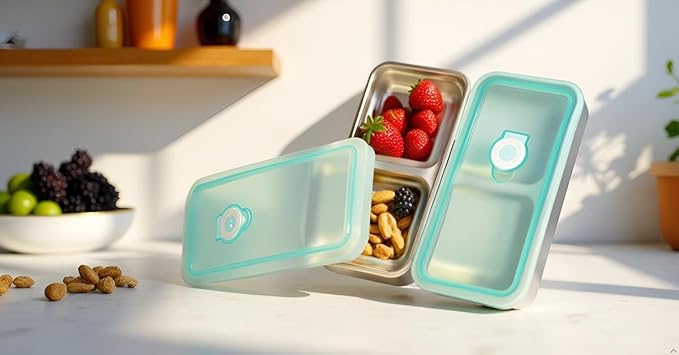 2pcs Grab and Go Snack Containers Stainless Steel, Reusable Snack Containers with Lids,Travel and Camping Food Storage