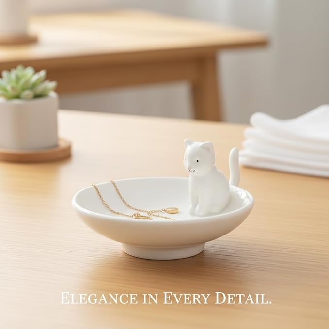 Cat Ring Holder White Room Decor, Cat Jewelry Holder, Ceramic Jewelry Tray Trinket Bowl, Ring Dish Tower Rack for Women,Home Decoration Gift for Mom,Gift for Birthday, Christmas, Halloween