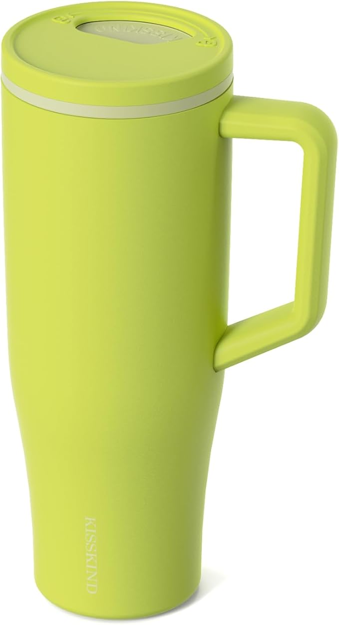 KISSKIND 40 oz Tumbler with Handle and Straw | Lumi Spin Hidden Straw 100% Leakproof Insulated Tumbler | Stainless Steel Water Bottle for Mom, Nurse, Teacher | Green Apple