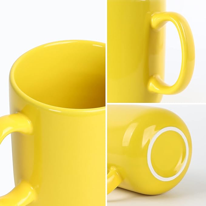 Smilatte 20 OZ Large Coffee Mug, M016 Plain Ceramic Boss Big Tea Cup with Handle for Dad Men, Yellow