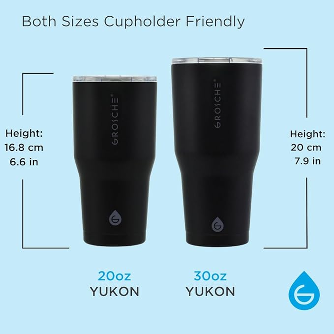 GROSCHE Yukon 20 oz Insulated Coffee Mug with Lid - Durable Travel Mug, Stainless Steel Tumblers, Vacuum Insulated Coffee Tumbler for Hot or Cold Beverages - BLACK