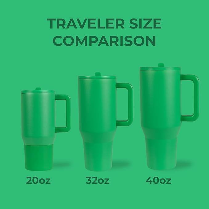 HydroJug Traveler - 32 oz Water Bottle with Handle & Flip Straw - Fits in Cup Holder, Leak Resistant Tumbler-Reusable Insulated Stainless Steel & Rubber Base - Gifts for Women & Men, Clover