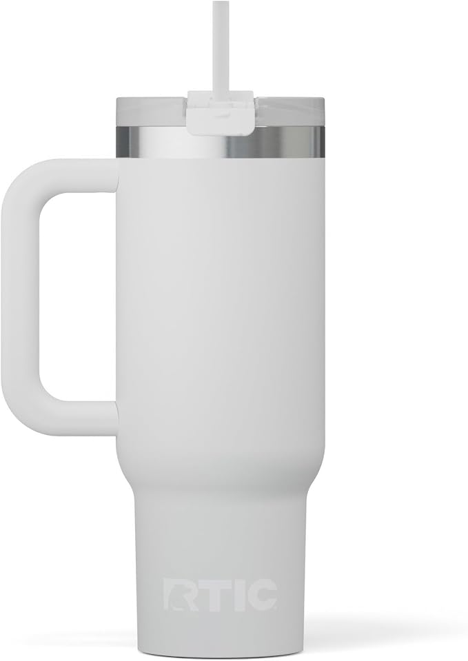 RTIC 30 oz Road Trip Tumbler Double-Walled Ceramic Lined InsulatedStainless Steel Portable Travel Coffee Mug Cup with Lid, Handle and Straw, Cool Grey