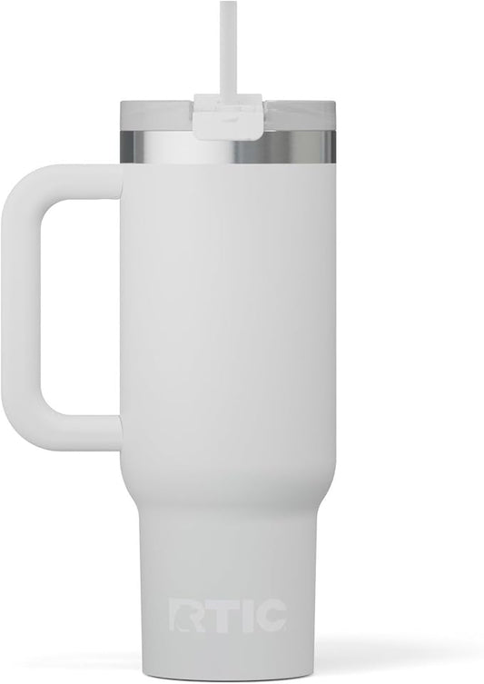 RTIC 30 oz Road Trip Tumbler Double-Walled Ceramic Lined InsulatedStainless Steel Portable Travel Coffee Mug Cup with Lid, Handle and Straw, Cool Grey