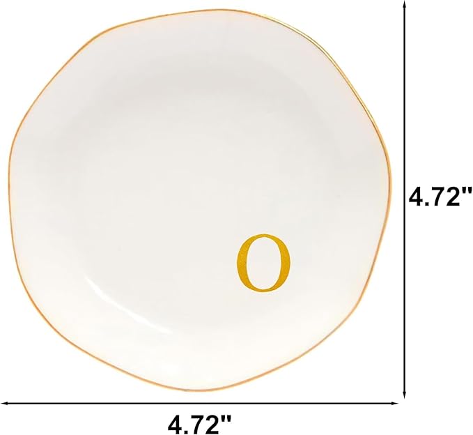 Ceramic Jewelry Tray Initial Ring Dish Personalized C-Monogrammed Engagement Wedding Gifts, for Birthday Mother's Day Christmas for Women, Ceramic White 4.75" (O)