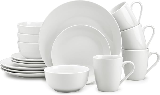 Zulay Kitchen Icon Porcelain Dinnerware Set, Service For 4 - Chip & Scratch Resistant White Plates And Bowls Sets - Microwave & Dishwasher Safe - White