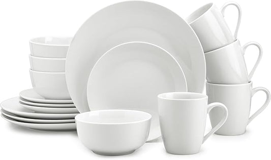 Zulay Kitchen Icon Porcelain Dinnerware Set, Service For 4 - Chip & Scratch Resistant White Plates And Bowls Sets - Microwave & Dishwasher Safe - White