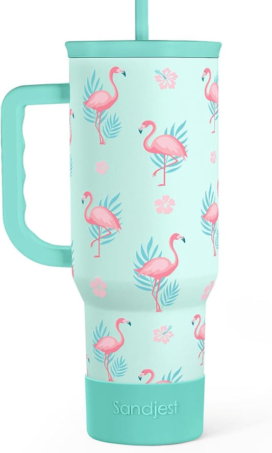 Flamingo Tumbler, Stainless Steel Insulated Tumblers Coffee Mug Cup with Handle, Gifts for Women Girls on Birthday Christmas Summer, 40oz