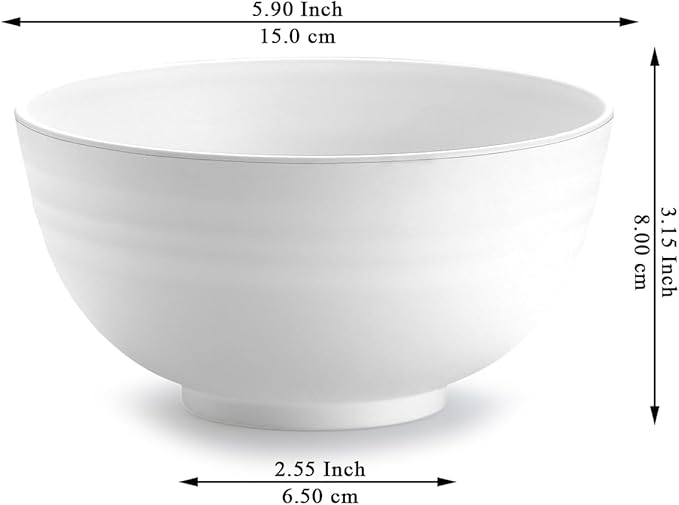 Berglander White Plastic Bowls Set of 12 Pieces 25oz, Reusable and Sturdy Ramen Bowl, Soup Bowls, Cereal Bowl for Adult, Kids, Home, Restaurant, Garden, Picnic, Camping, Poolside, Outdoor
